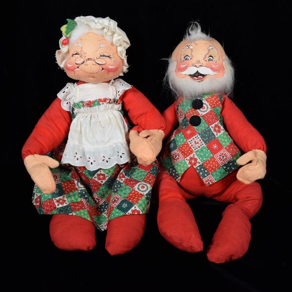 Vtg Annalee Mr & Mrs Santa Claus Calico Christmas Holiday Collectible 1963/1971 - Picture 2 of 16